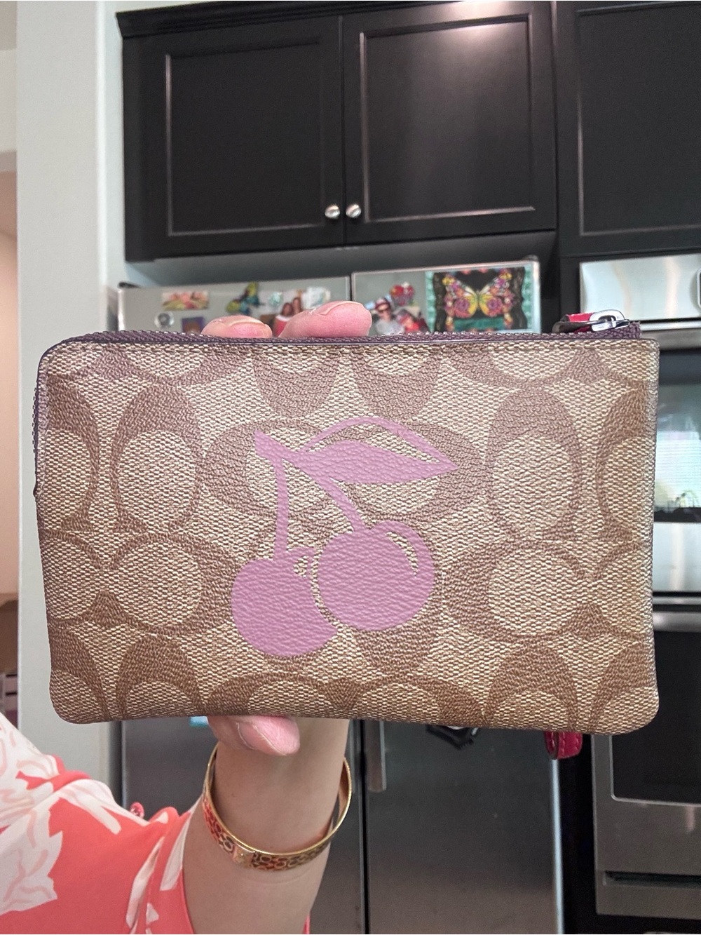 Coach Pink Cherry red leather strap wristlet
